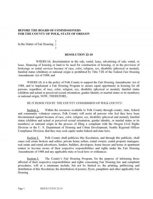Polk County Press Release Resolution 2210 in the matter of Fair